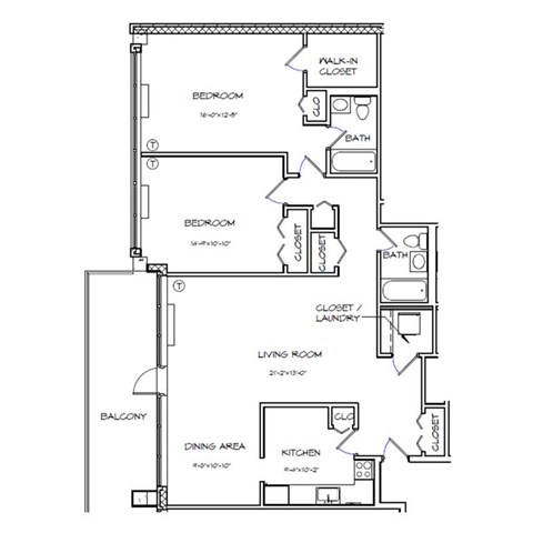 Crystal House Apartments in Arlington, Virginia 2x2 Floor Plan